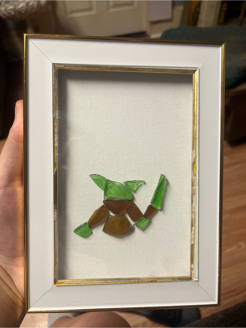 Home Made Baby Yoda Sea Glass Art